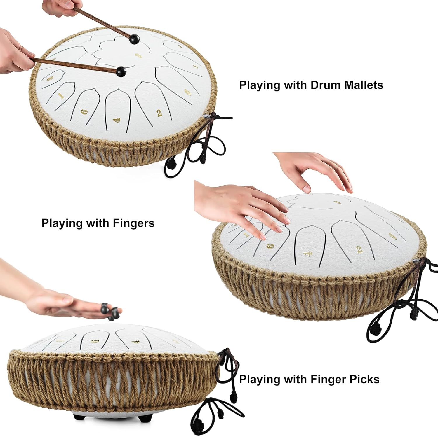 BETESINE 13-Inch 15-Note Steel Tongue Drum, C Major, Angel White | Beginner set with mallets, music book, note labels and carrying bag for practice, meditation, yoga and gifting - Image 4