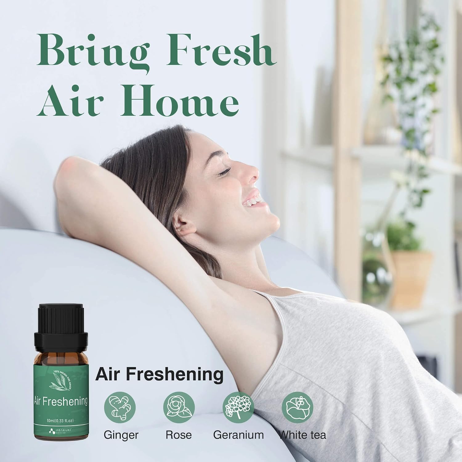 ASAKUKI Essential Oils, Well-Being Essential Oil Set- Calm Mind, Sweet Dreams, Happy, Relax, Air Freshening, Immunity for Diffuser, Waterless Diffuser, Aromatherapy and Humidifiers, 6x10ml - Image 3