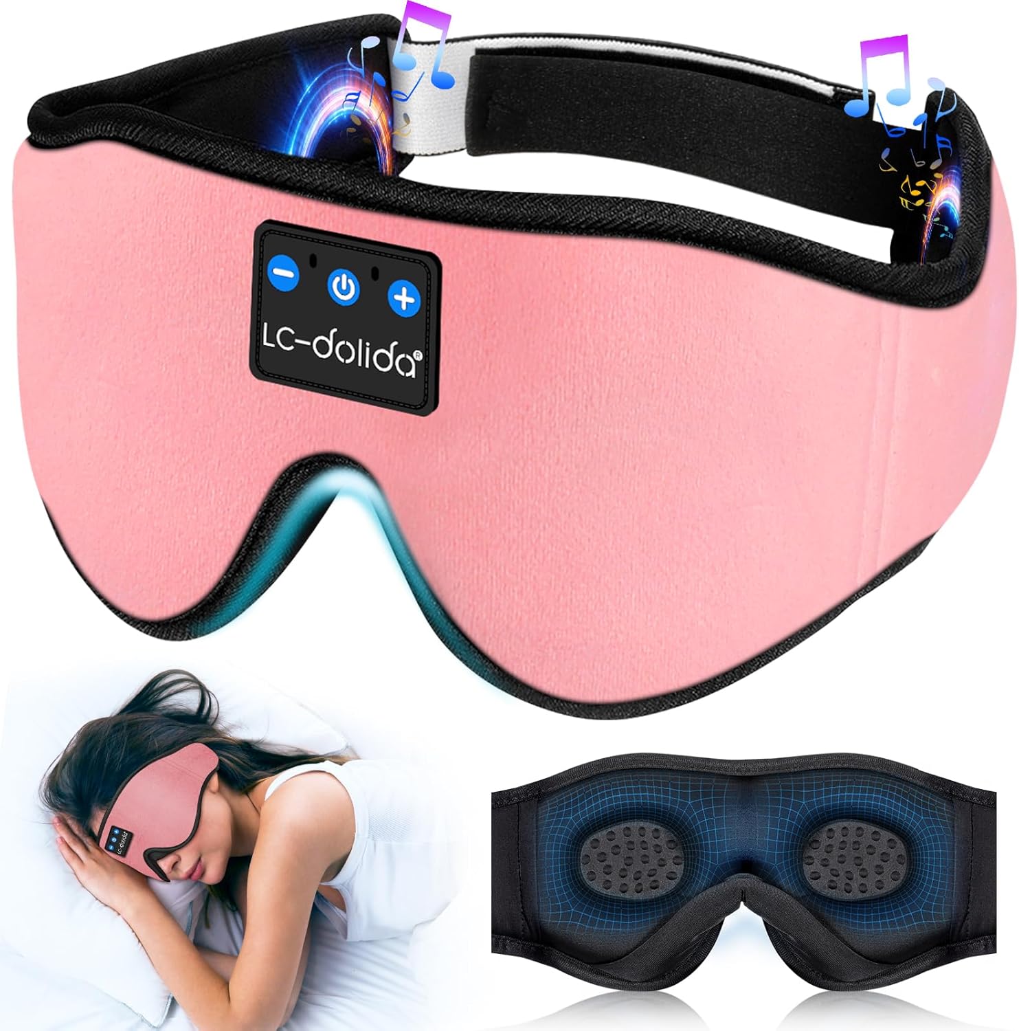 LC-dolida Sleep Headphones, Sleep Mask Bluetooth Wireless Music Eye Mask, Sleeping Headphones for Side Sleepers Sleep Mask with Bluetooth Headphones Ultra-Thin Stereo Speakers Perfect for Sleeping - Image 9
