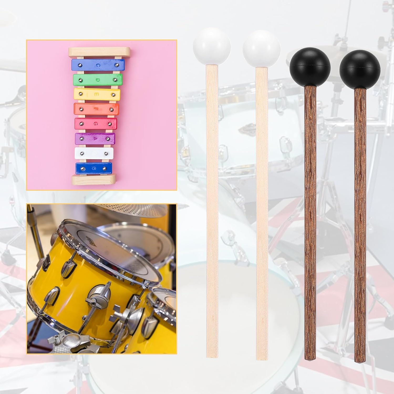 4 Pcs Steel Tongue Drum Mallets, 5.9 Inch Small Rubber Drum Mallets Sticks for Xylophone Glockenspiel Musical Instruments Mallet Birch Wood Handle Silicone Head Percussion Sticks - Image 6