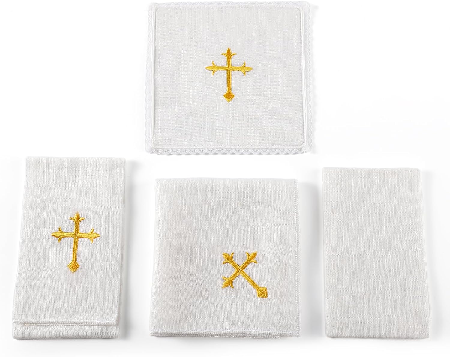 TALPGOD 4 Pcs Altar Supplies Linen Corporal for Churches Set(Pall,Corporal,Purificator,Towel),White Linen Altar Cloth Gold Cross Embroidery,Mass Kit Catholic for Priest - Image 3