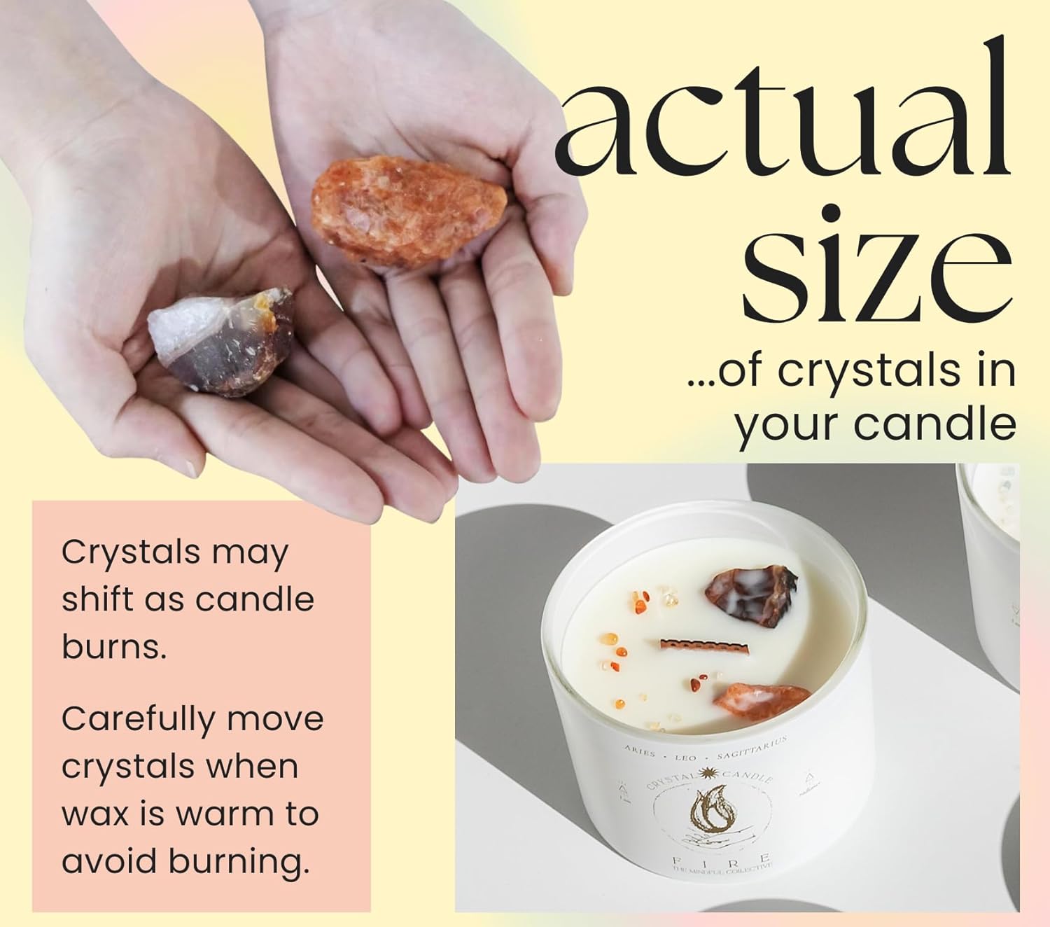 Aries, Leo, Sagittarius Gifts for Women - 12oz Wood Wick Candles that Crackle with Crystals and Healing Stones. Healing Crystal Candles for Women Home Scented. Soy Wax, for Zodiac Birthdate - Image 5