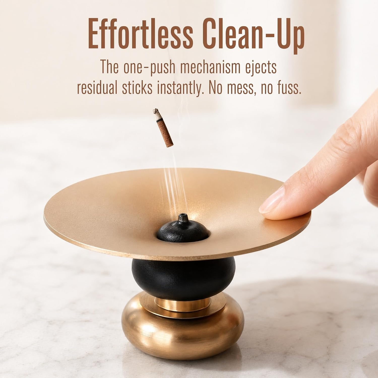 Brass Metal Incense Holder - One - Press Eject for Meditation, Yoga & Home Decor (Golden, Round) - Image 2