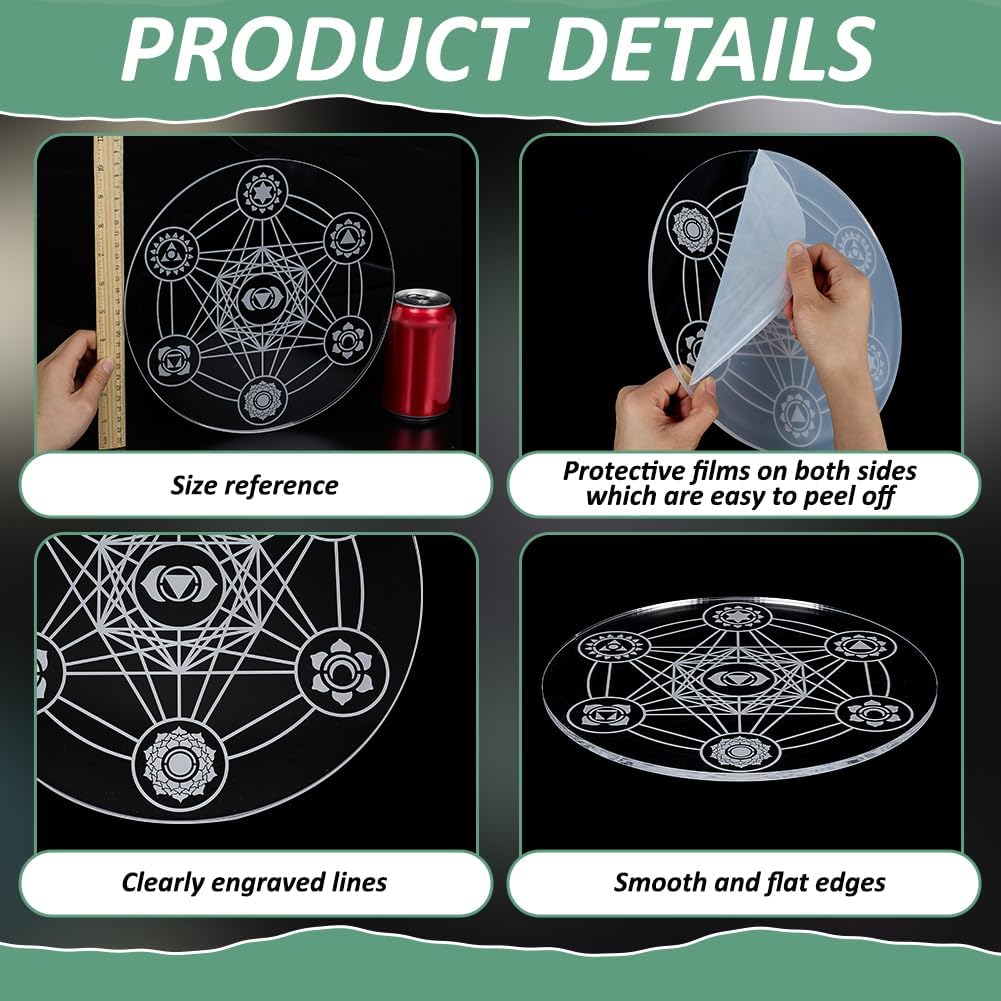 FINGERINSPIRE Crystal Grid Board 10Inch Astrolabium Sacred Geometry Board for Crystals And Stone WhiteSmoke Acrylic Displaying Plate for Sacred Geometry Wall Decor Meditation Chakra Ritual - Image 3