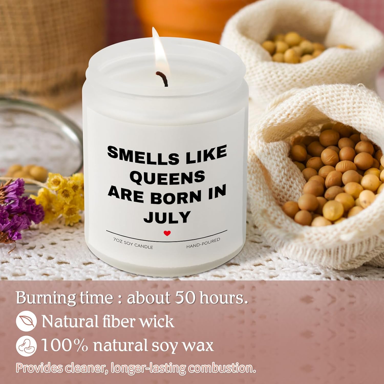 July Birthday Gifts for Women, Queens are Born in July Candle, 30th 40th 50th 60th Happy Bday Gift Idea for Girl Female Sister Mom Aunt Friend from Daughter Son Child Husband,7 OZ - Image 3