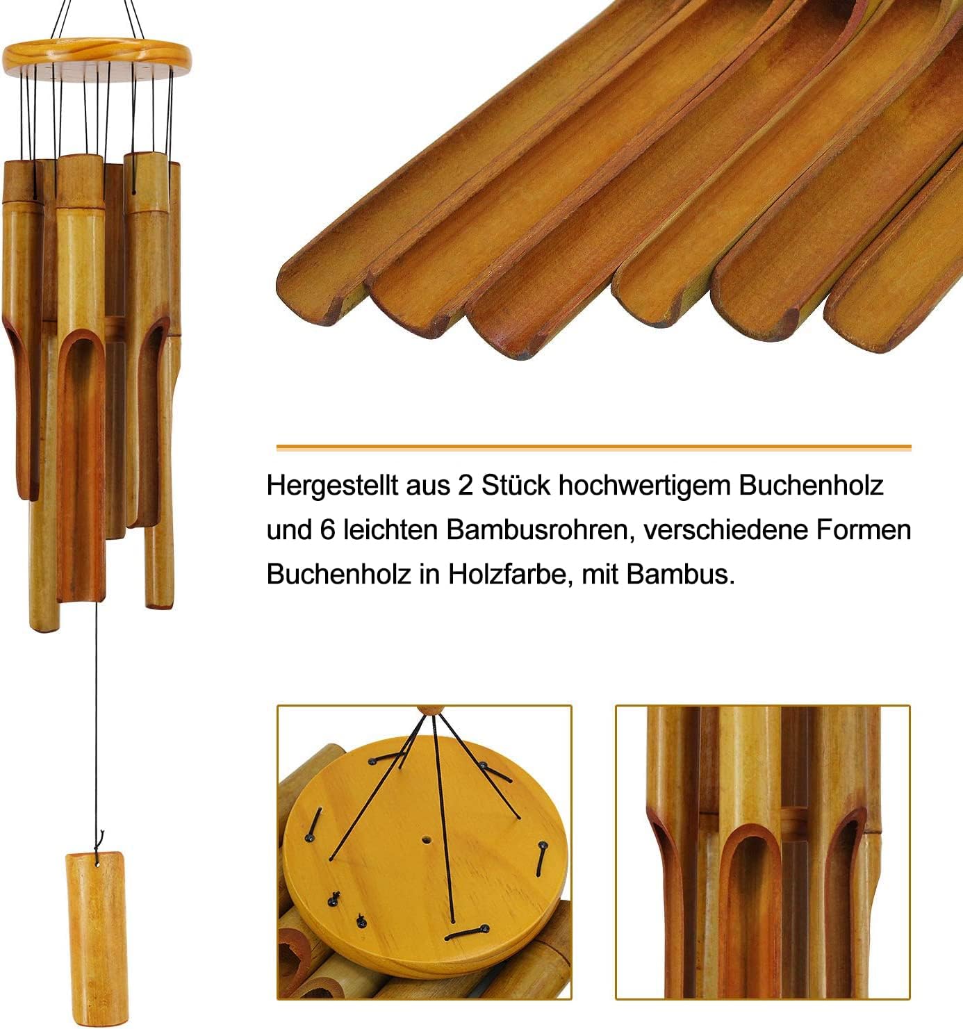 Bamboo Wind Chimes Outdoor,Wooden Wind Chimes with Melody Deep Tone,30" Classic Zen Garden Windchime for Relaxation, Grace.Home Décor for Patio, Garden or Indoor(FSC Certified) - Image 4