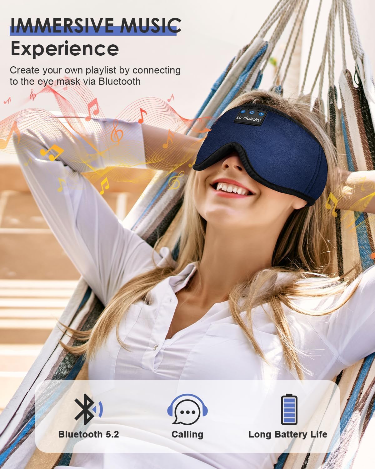 LC-dolida Sleep Headphones, Sleep Mask Bluetooth Wireless Music Eye Mask, Sleeping Headphones for Side Sleepers Sleep Mask with Bluetooth Headphones Ultra-Thin Stereo Speakers Perfect for Sleeping - Image 4