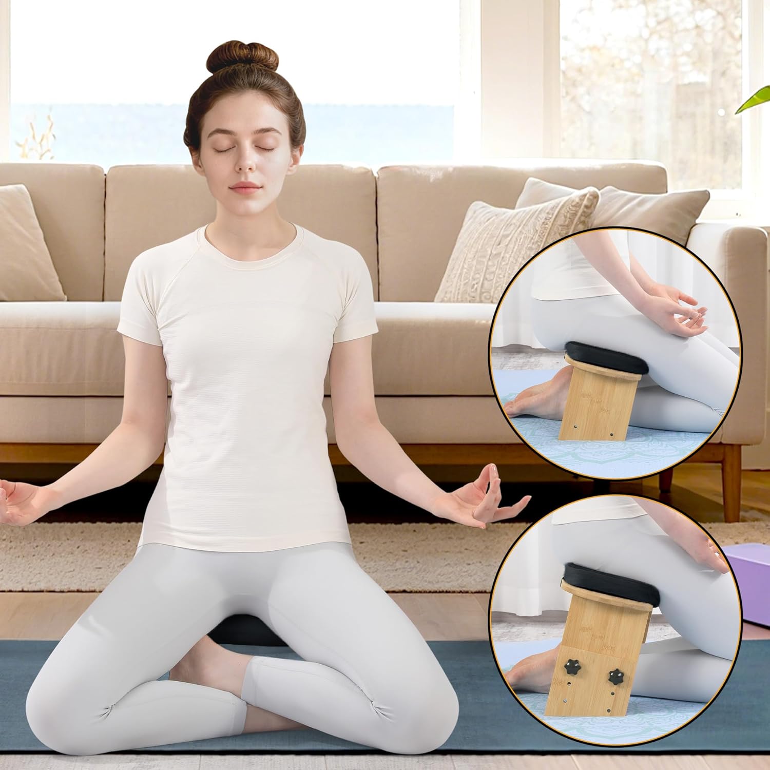 BALAPET Adjustable Height Meditation Bench, Portable Folding Meditation Chair with Velvet Cushion, Ergonomic Meditation Kneeling Stool for Yoga, Mindfulness&Zen Practice(Black) - Image 5