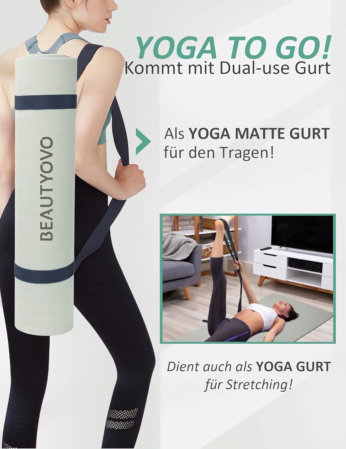 BEAUTYOVO Yoga Mat with Strap, 1/3 Inch Extra Thick Yoga Mat Double-sided Non Slip, Professional TPE Yoga Mats for Women Men, Workout Mat for Yoga, Pilates and Floor Exercises - Image 5