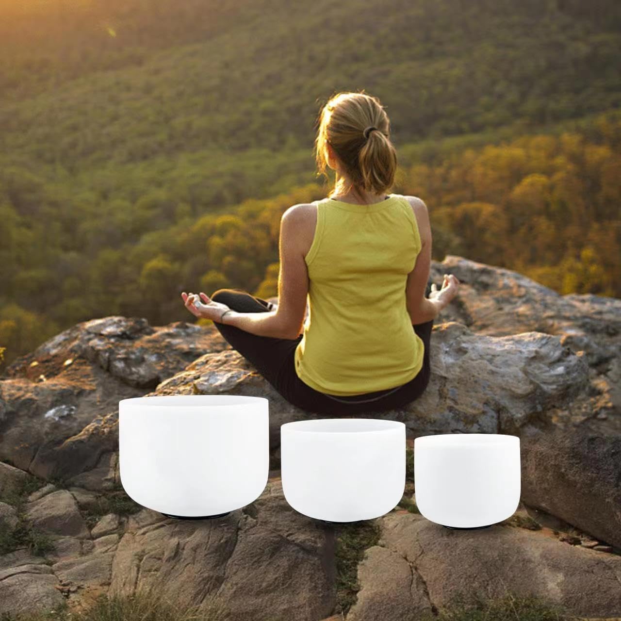 RYAN DVAN 432HZ Crystal Singing Bowl Set of 3, 6"B Crown, 7"A Third Eye, 8"G Throat with Case Suede Striker&O-Ring Sound Therapy for Yoga, Reiki, Chakra Healing Energy Tuning&Mindfulness Kit - Image 3