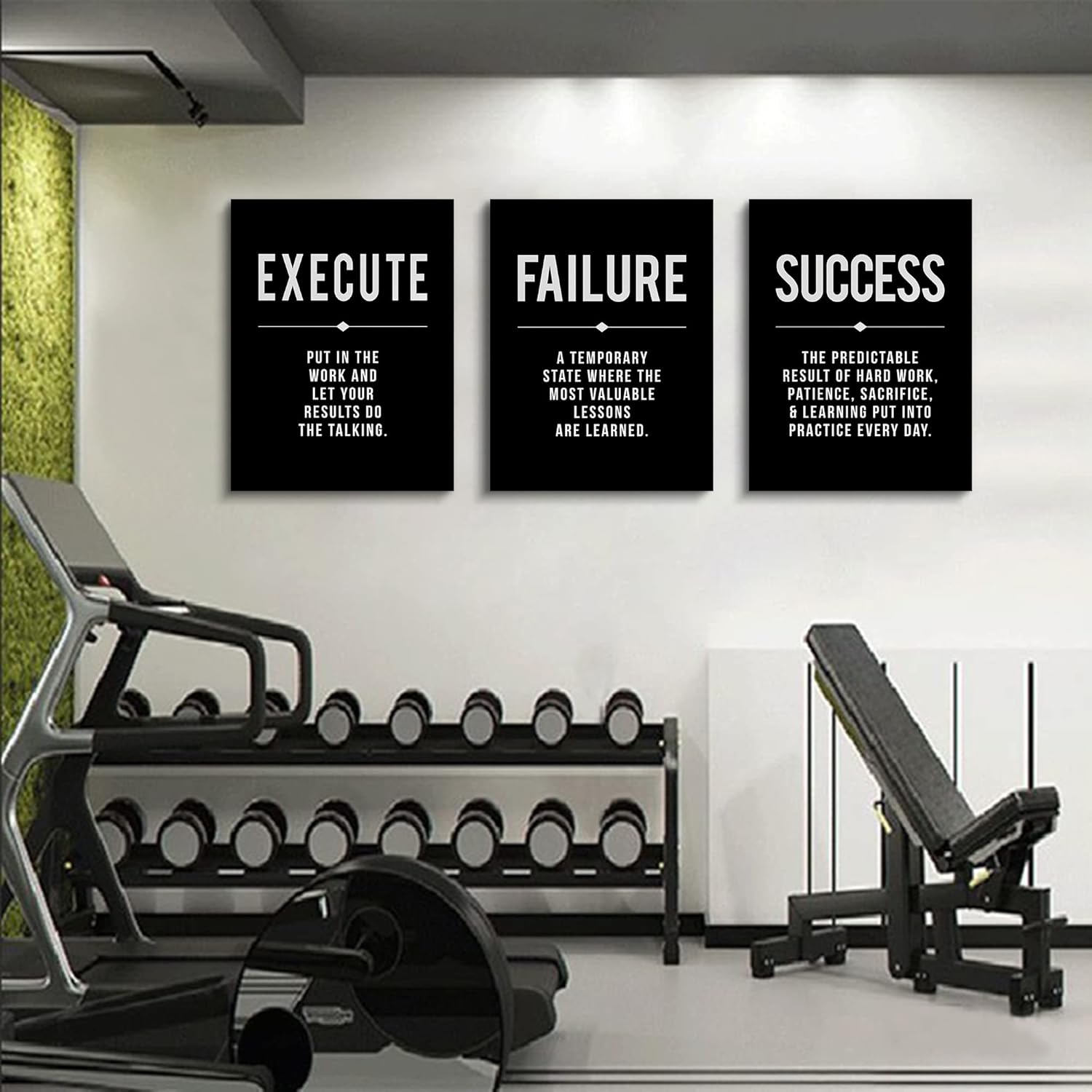 Framed Canvas Wall Art Success Quote For Office, Black Large Positive Motivational Poster, Set of 3, Execute Failure Definition, Inspirational Print (A-3pcs,12x16inchx3pcs) - Image 5