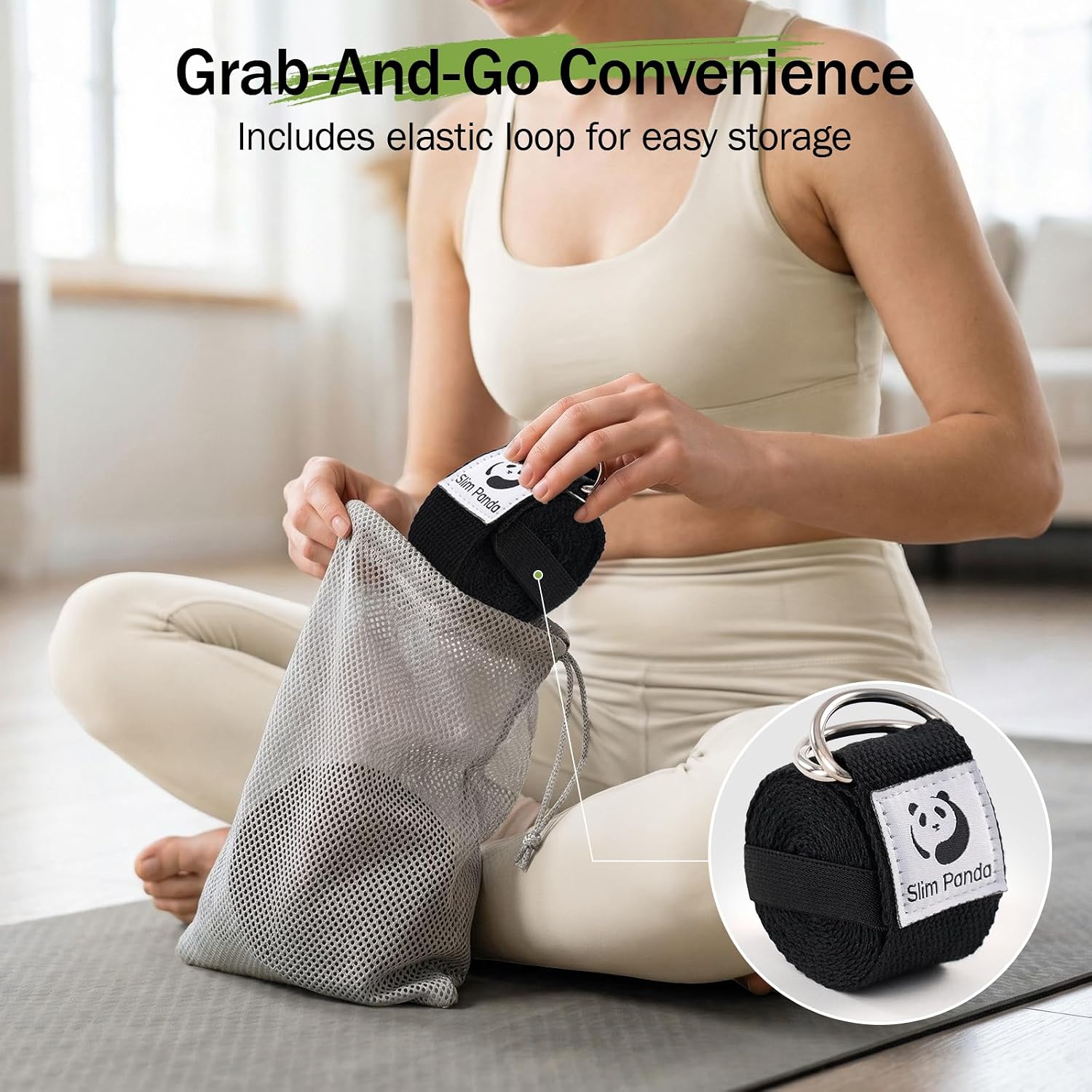 Slim Panda Yoga Strap for Stretching,Cotton Yoga Strap with Adjustable D-Ring Buckle,Non-Elastic Yoga Belt for Pilates,Gym Workouts,Physical Therapy,Improve Flexibility - Image 6