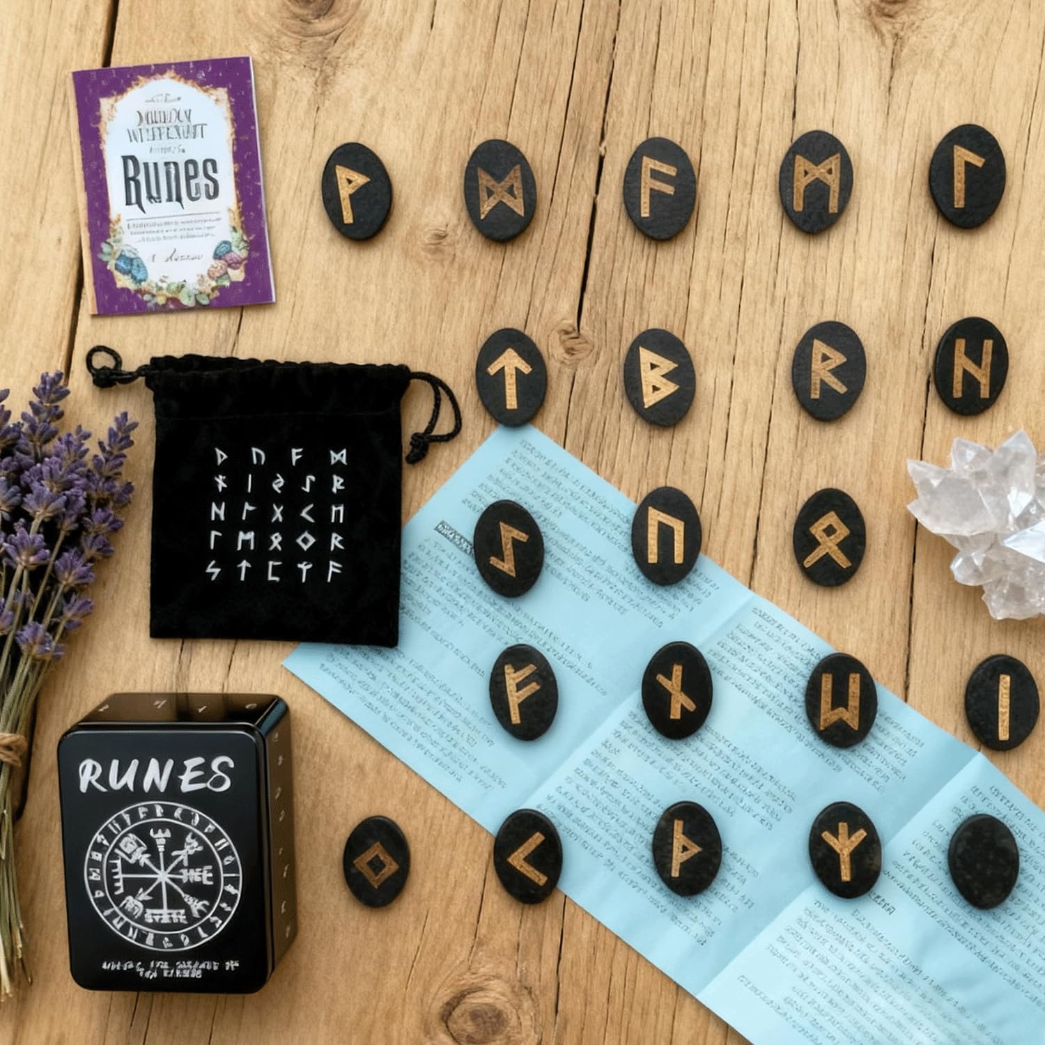 25Pcs Runes Set, Wood Rune Stones with Instruction & Velvet Pouch, Viking Runas for Beginners, Ideal for Witchcraft, Divination, Meditation & Spiritual Practices - Image 7