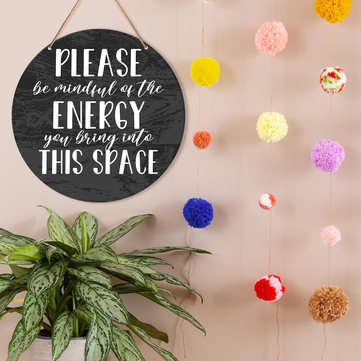 Positive Energy Door Sign, Zen Hanging Sign Decor Positive Energy Wall Decorations Witchy Sign for Door, Spiritual Room, Home, Meditation Yoga Room, Housewarming Gift for New House Home, Be Mindful Quote - Image 4