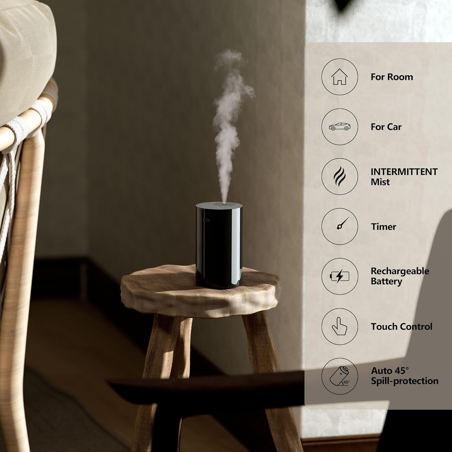 Airversa AN8 Waterless Diffuser for Essential Oil for Home, Room, Black | Up to 600 sq ft, Battery Operated, 20mL, Timers & Mist Levels, Car Diffuser, for Office, Bathroom, Cold Air, Portable - Image 2