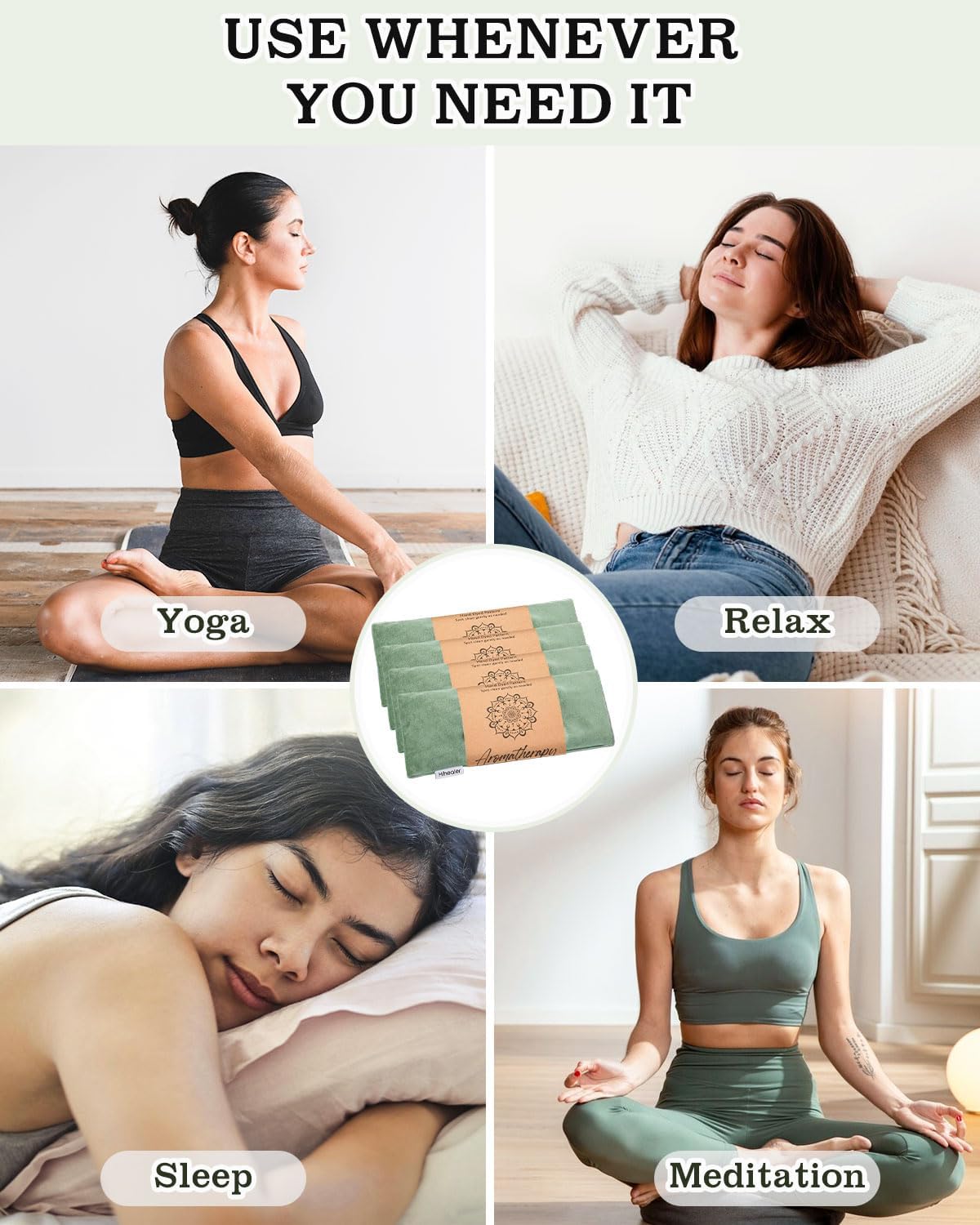 Eye Pillow for Sleeping, Headache Relief, Sinus Pressure, Weighted Eye Mask for Relaxation, Yoga, Moist Heat Eye Compress, Meditation Accessories, Lavender Gift Set for Women (Velvet Green 4 Pack) - Image 8