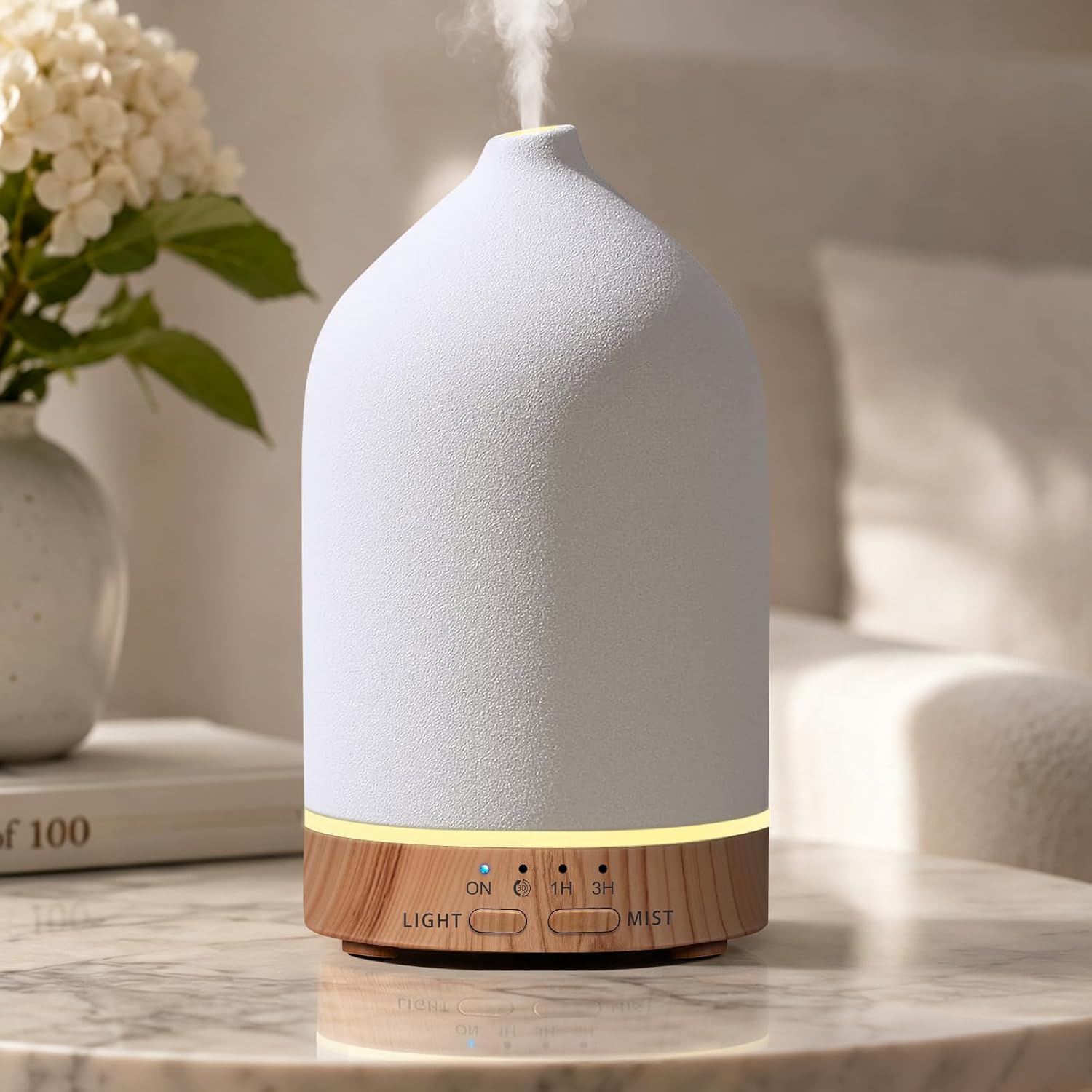 URPOWER 180ML Ceramic Essential Oil Diffuser, Ultrasonic Aromatherapy Diffuser with 7-Color Lights, Auto Shut-Off, Quiet Oil Diffuser for Bedroom, Home Office