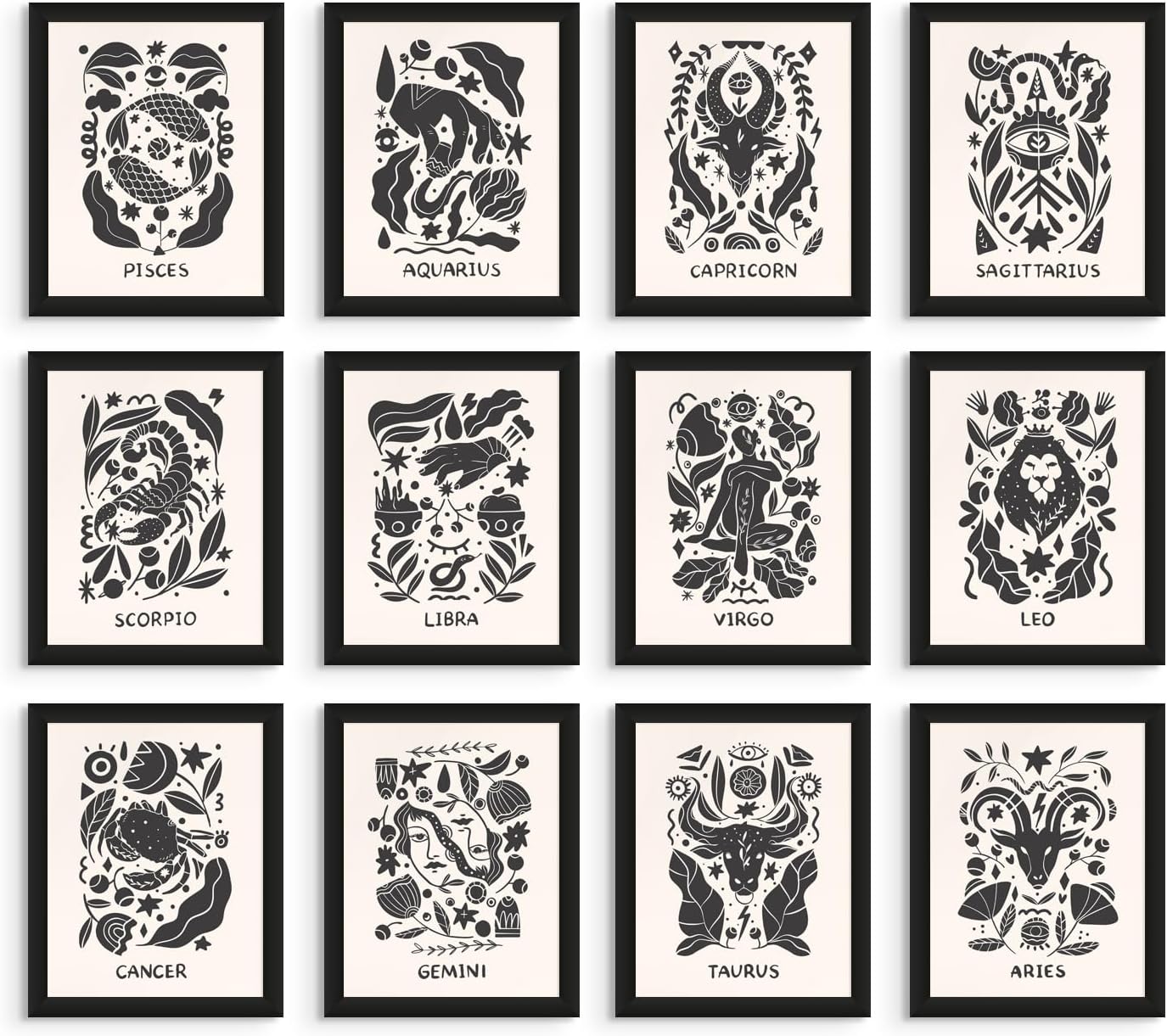 Everyday Designs Zodiac Wall Art - Scandinavian Astrology Decor, Celestial Wall Art, Zodiac Signs, Constellation Poster, Celestial Decor, Horoscope Posters - Unframed Set of 12 (11x14”) Prints