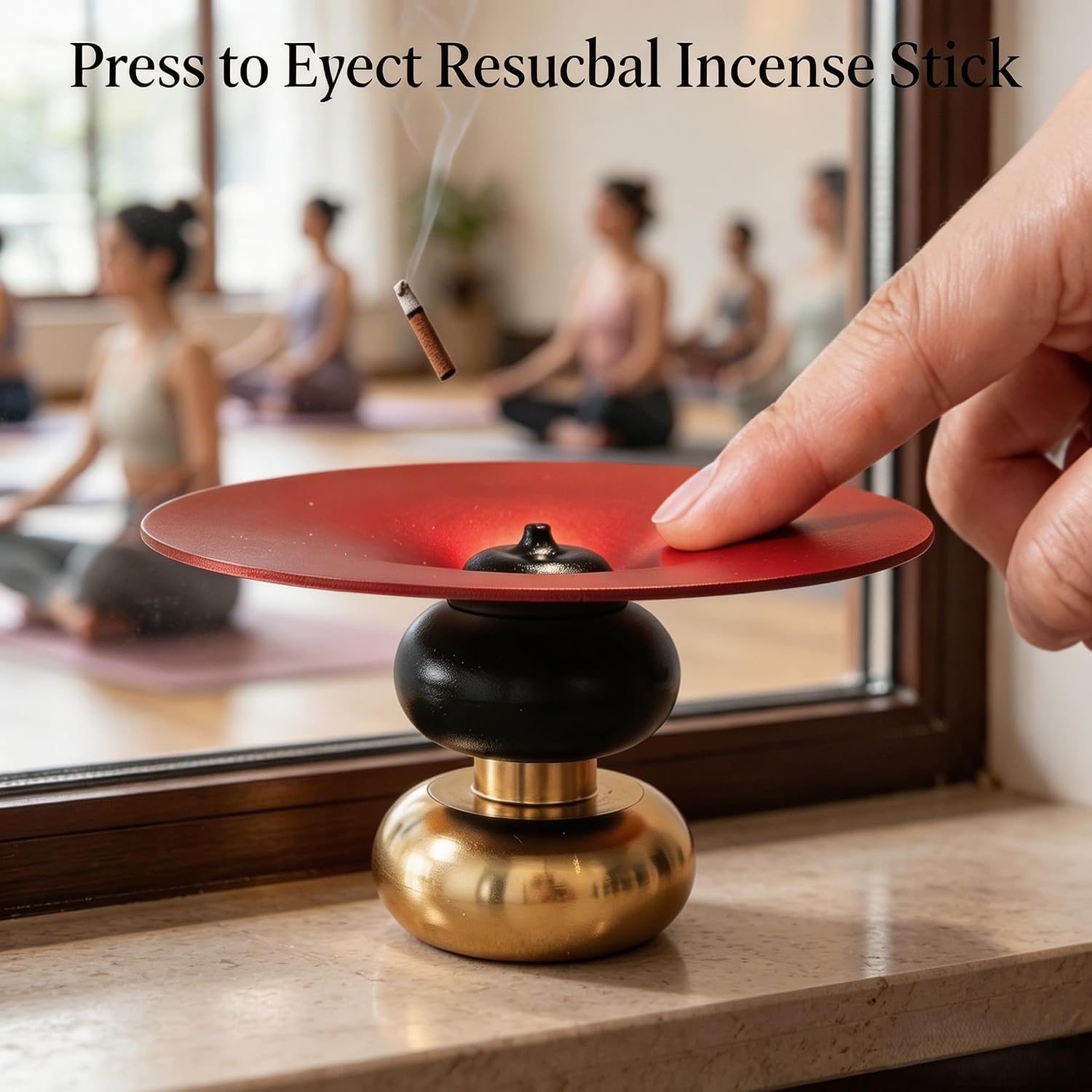 Brass Metal Incense Holder - One - Press Eject for Meditation, Yoga & Home Decor (Rich red, Round) - Image 2