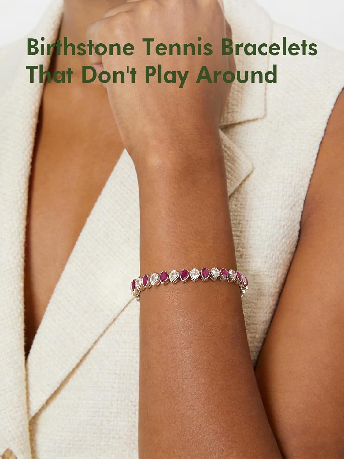 Birthstone Teardrop Tennis Bracelet for Women,925 Sterling Silver Bracelet Pear Shaped 13.5 Carats Gemstone and Cubic Zirconia Inlaid White Gold Plated Adjustable Chain,Anniversary Birthday Gifts for Mom Wife Her - Image 3