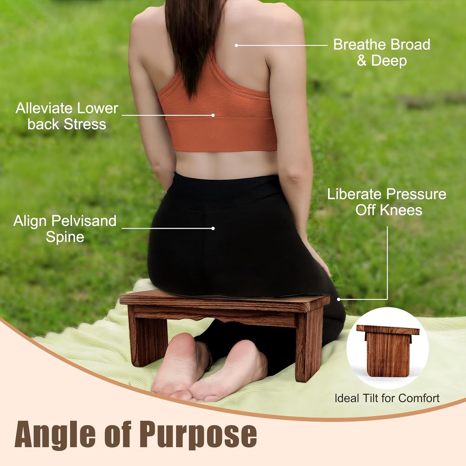 Folding Yoga Meditation Bench - Yoga Kneeling Bench for Adult, Wooden Zen Meditation Stool Kneeling Bench for Yoga Practice (Dark Brown) - Image 3