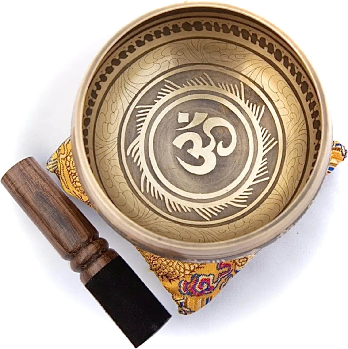 Tibetan Singing Bowl Set – Bronze Master Grade with Pure Tone & Thangka Art – Handmade in Nepal by Himalayan Bazaar (Gold & Yellow) - Image 5