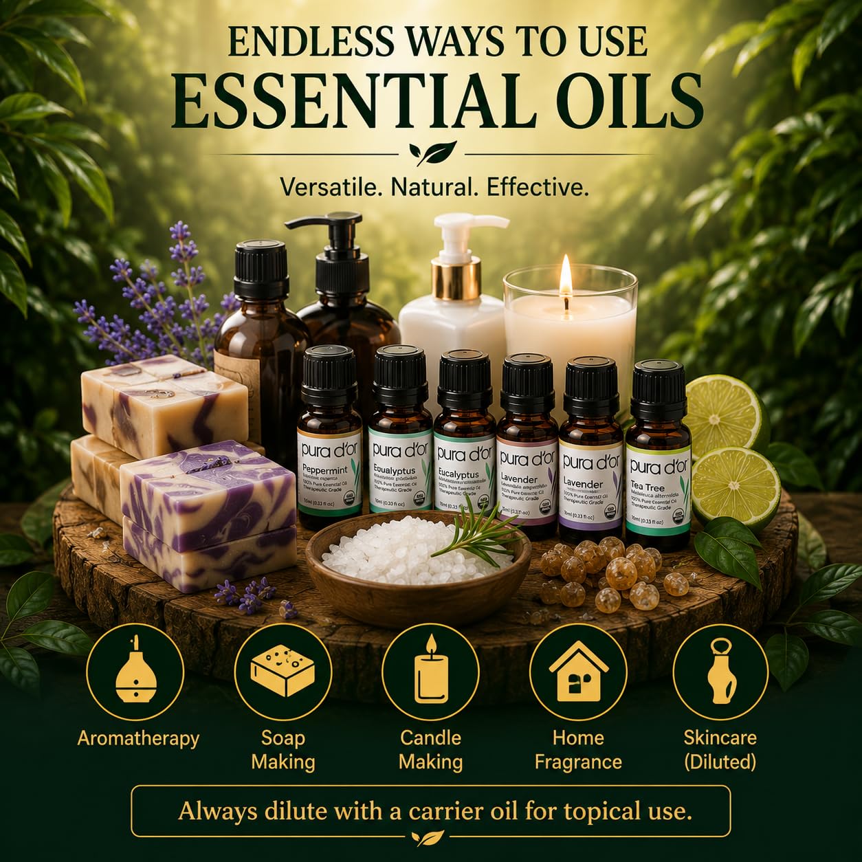 PURA D'OR Organic Perfect10 Essential Oils Set - 10x 10mL Wood Box Aromatherapy Gift Set - 100% Pure Therapeutic Grade for Relaxation and Wellness (Lavender, Peppermint, Eucalyptus, Tea Tree & More) - Image 7