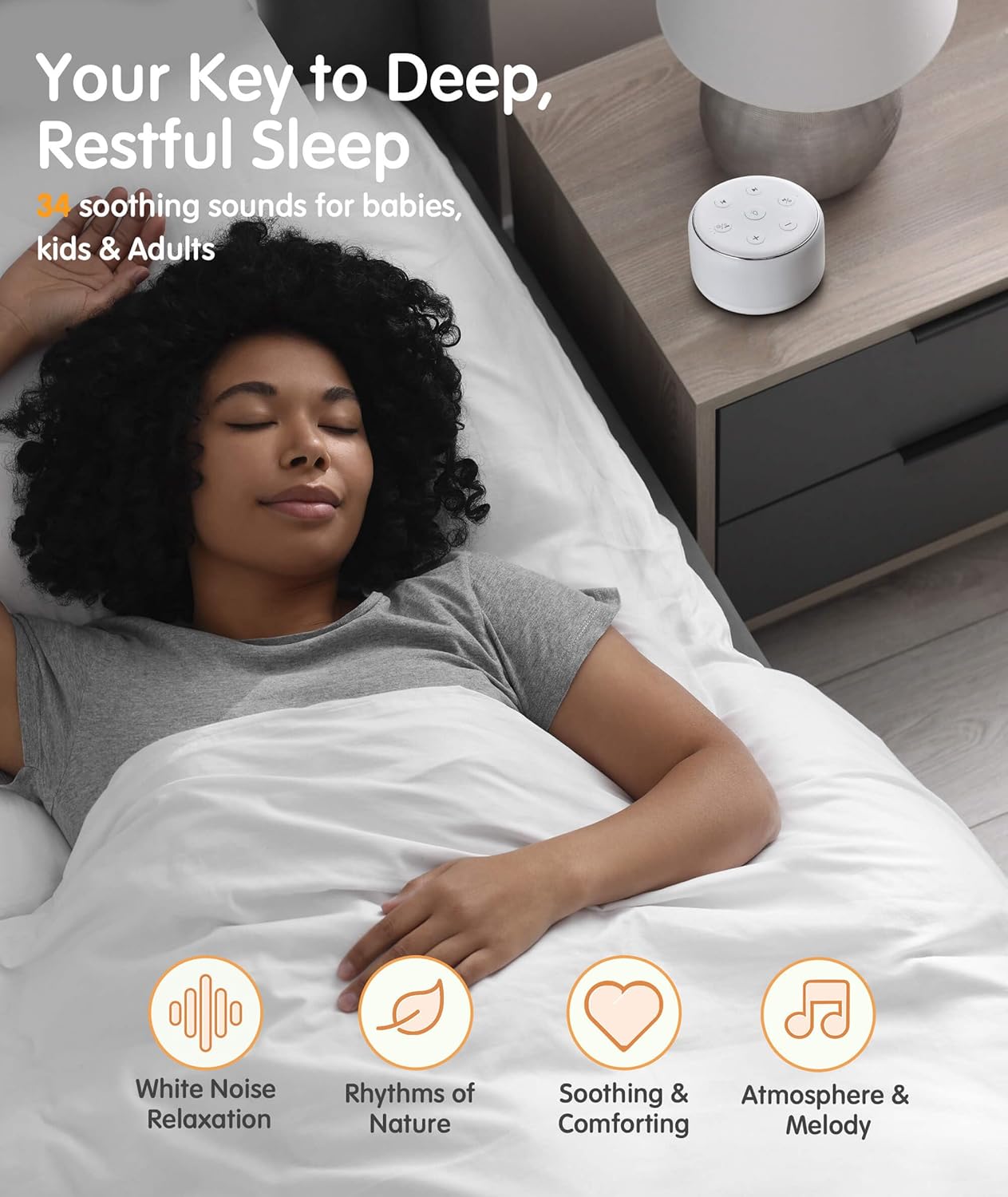 FamiSym White Noise Sound Machine Baby for Sleeping with Night Light – 34 Soothing Sounds, Rechargeable White Noise Machine for Kids Adults, Portable Lullaby Sleep Machine Baby Soother Home Travel - Image 3