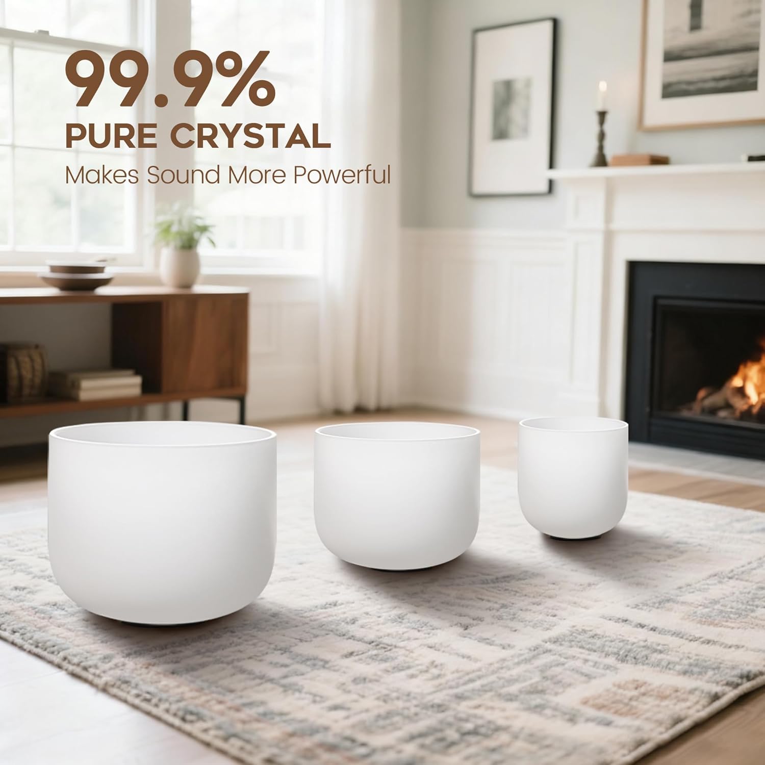 CVNC 440HZ Frosted Quartz Crystal Singing Bowl 6" A Note 8" F Note and 10" C Note Chakra Set of 3 with Carry Case Bag for Sound Healing Meditation - Image 3