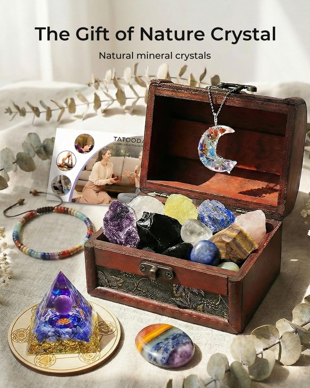 Crystals and Healing Stones Set - Chakra Crystals Gift for Women, Thumb Worry Stones, Chakra Bracelets, 7 Chakra Stones Set, Orgone Pyramid for Positive Energy Balance, Birthday Gifts for Women - Image 2