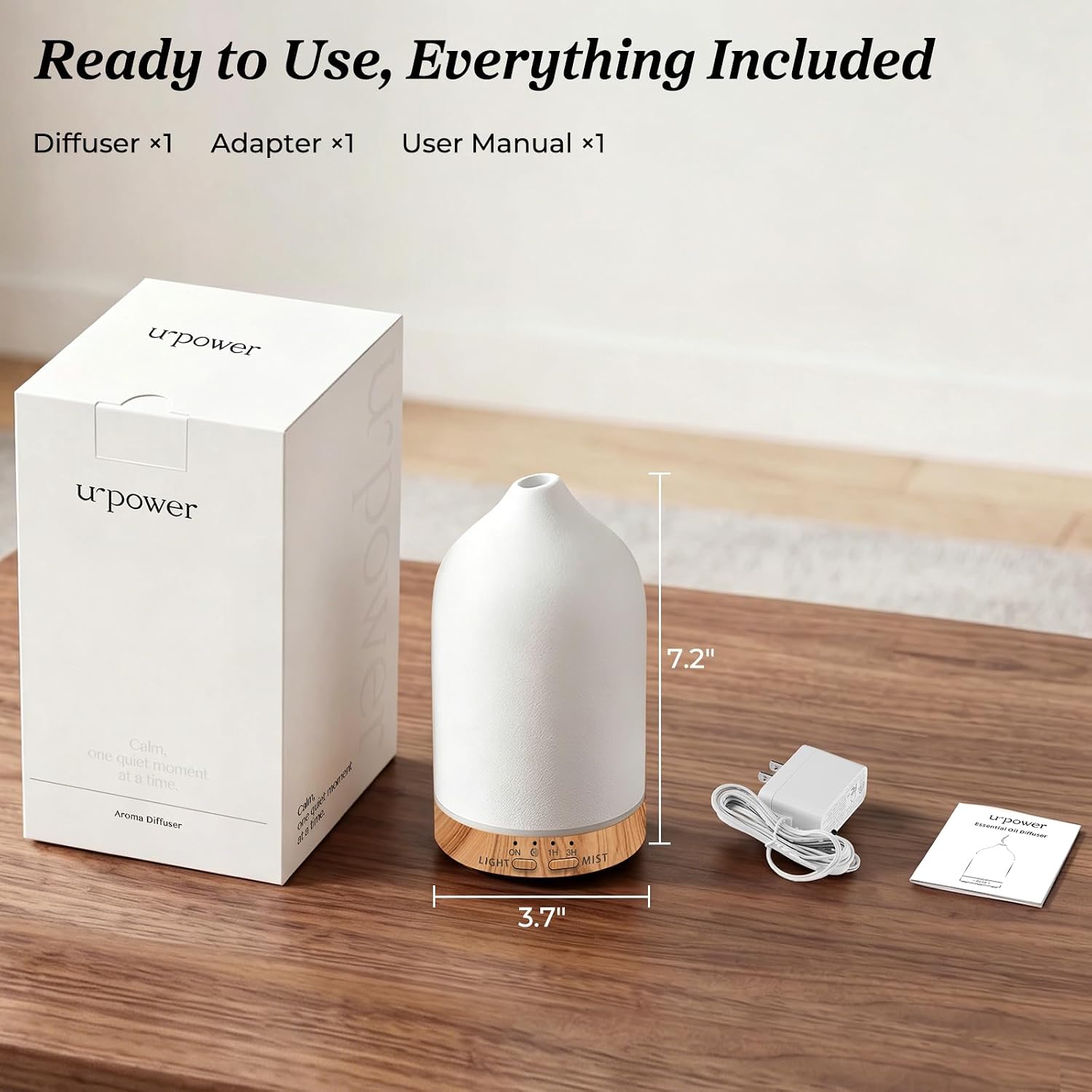 URPOWER 180ML Ceramic Essential Oil Diffuser, Ultrasonic Aromatherapy Diffuser with 7-Color Lights, Auto Shut-Off, Quiet Oil Diffuser for Bedroom, Home Office - Image 7