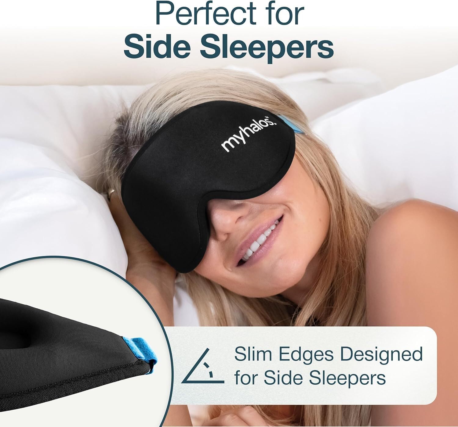 MyHalos® Sleep Mask – 3D Blackout Eye Mask for Women & Men, Side Sleepers, Zero Pressure Memory Foam Eyelash Friendly, Breathable,Award-Winning Sleep Aid for Travel (Black, 1 Count (Pack of 1) - Image 2