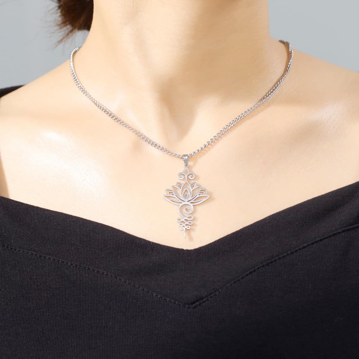 Dreamtimes Lotus Flower Pendant Necklace for Women Yoga Healing Charms Unalome Symbol Amulet Stainless Steel Jewelry Lotus Flower Necklace Buddha Yoga Necklace - Image 6