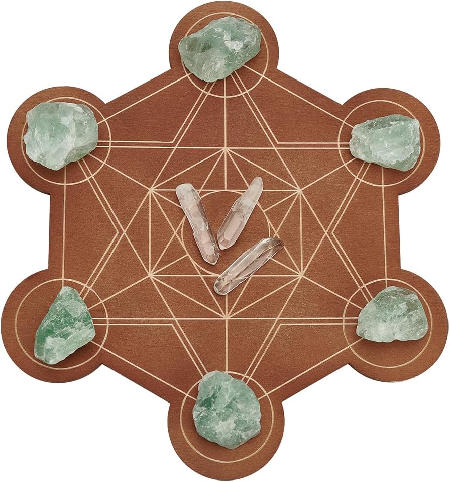 FINGERINSPIRE Wooden Crystal Grid Board 10-inch Hexagon Metatron's Cube - Sacred Geometry Energy Kit for Witchcraft Ritual and Sacred Space Decor