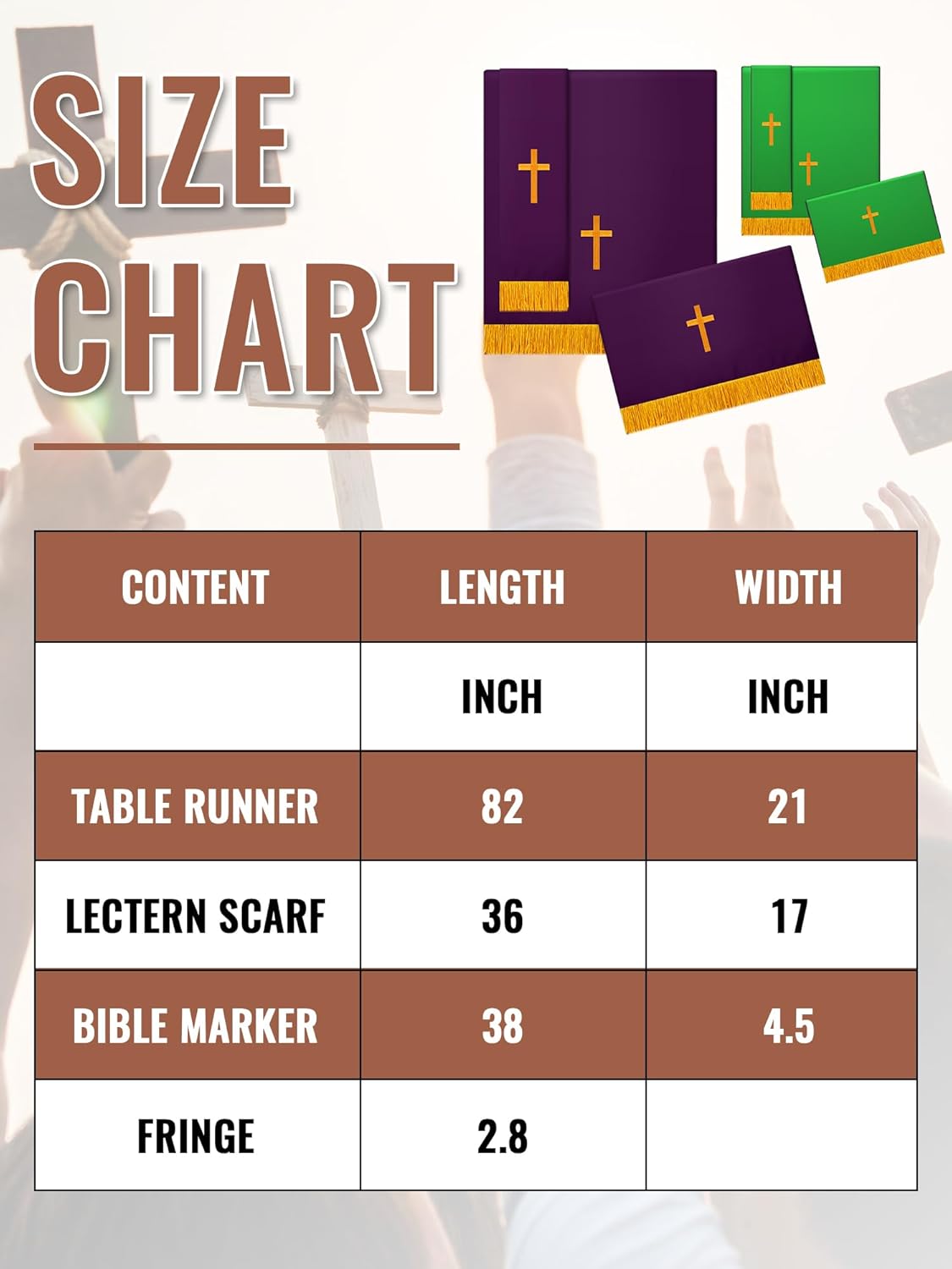 Cutecrop Set of 3 Reversible Parament Set Clergy Table Runner Bookmark Altar Cloth Pulpit Scarf with Gold Cross Church Pulpit Accessories for Christian Sanctuary Gift(Green and Purple) - Image 7