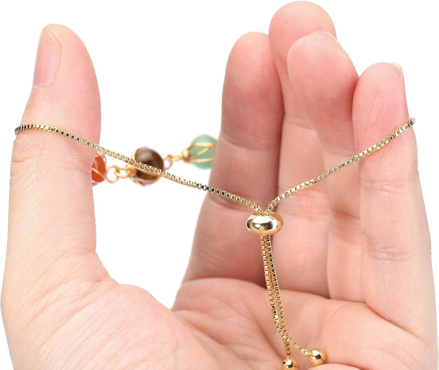 Jovivi 7 Chakra Stones Bracelets for Women Adjustable 14K Gold Wire Wrapped 8mm Natural Round Gemstone Beads Reiki Healing Crystal Ankle Bracelet Yoga Energy Jewelry - Image 8