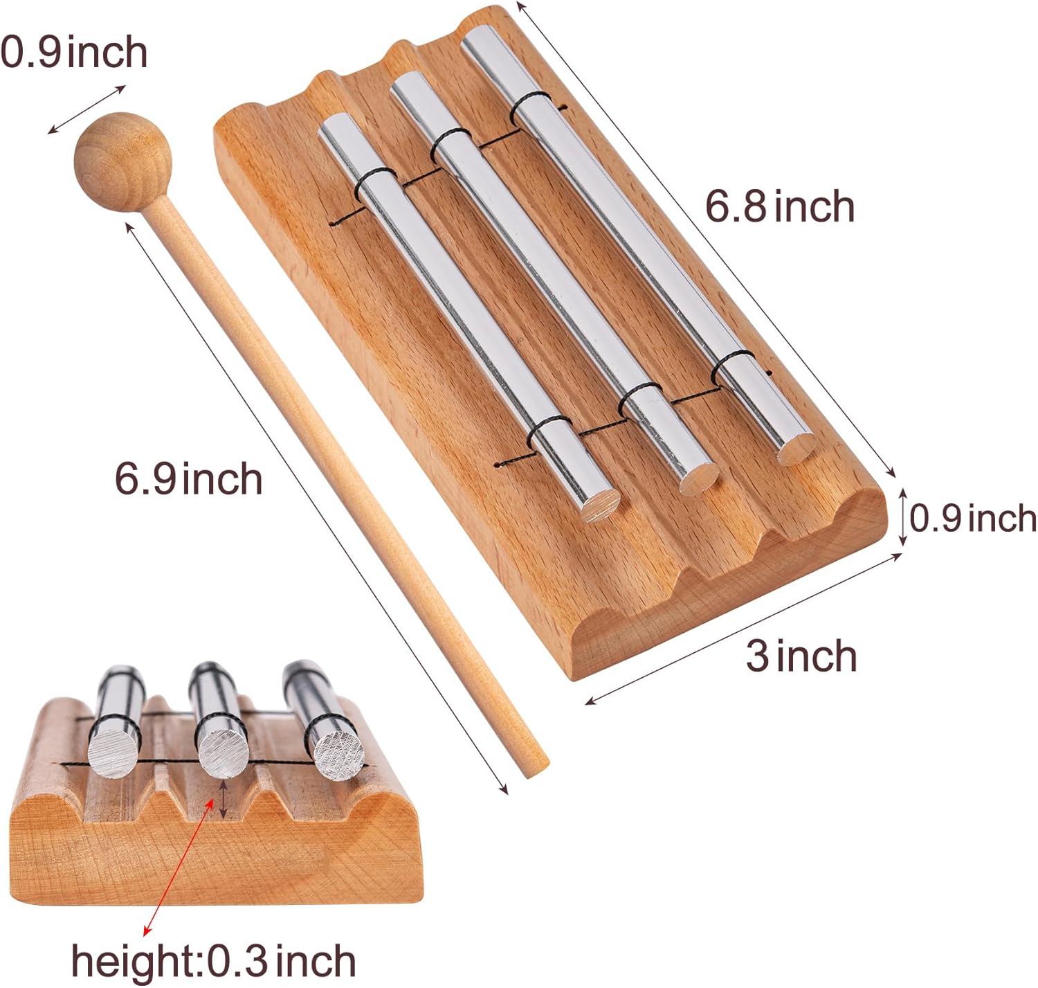 Three Tone Chime Bell for Teachers' Classroom Management, Meditation Chimes, Mindfulness Hand Bell, Percussion Sound Healing Instruments Reminder for Prayer Yoga Eastern Energies Music - Image 2
