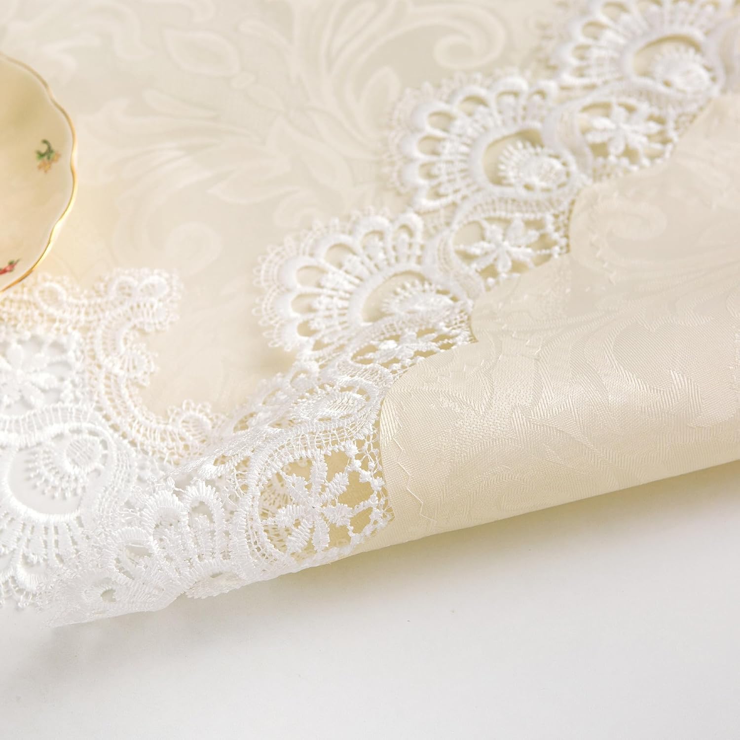 Lace Small Square Tablecloth Embroidered Farmhouse Table Cloth with Macrame Border Side Table Cover for Dresser Beside Tables Nightstand White 24x24 inch - Image 5