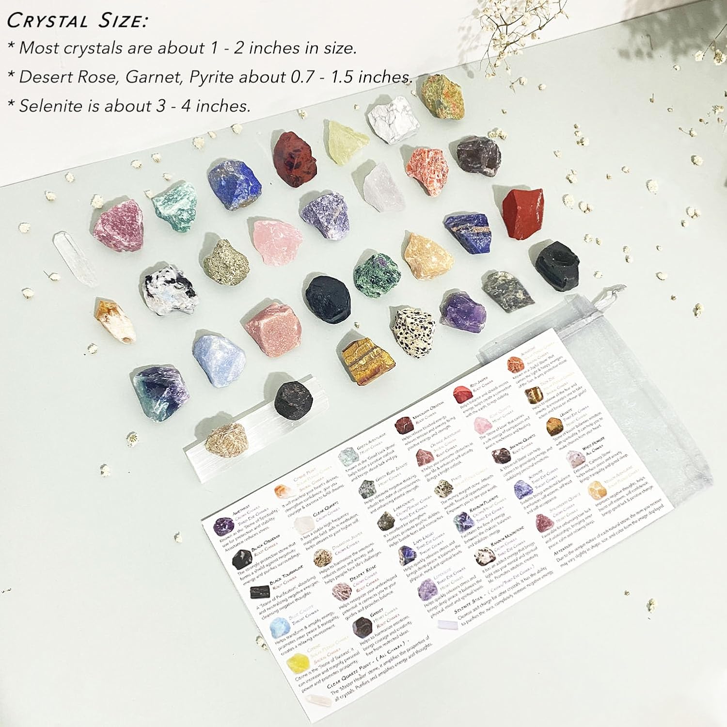 32 Natural Crystals and Healing Stones with Guide, Real Raw Crystals Set for Crystal Healing, Chakra, Meditation, Home Decor, Bulk Rough Stone Collection - Image 3