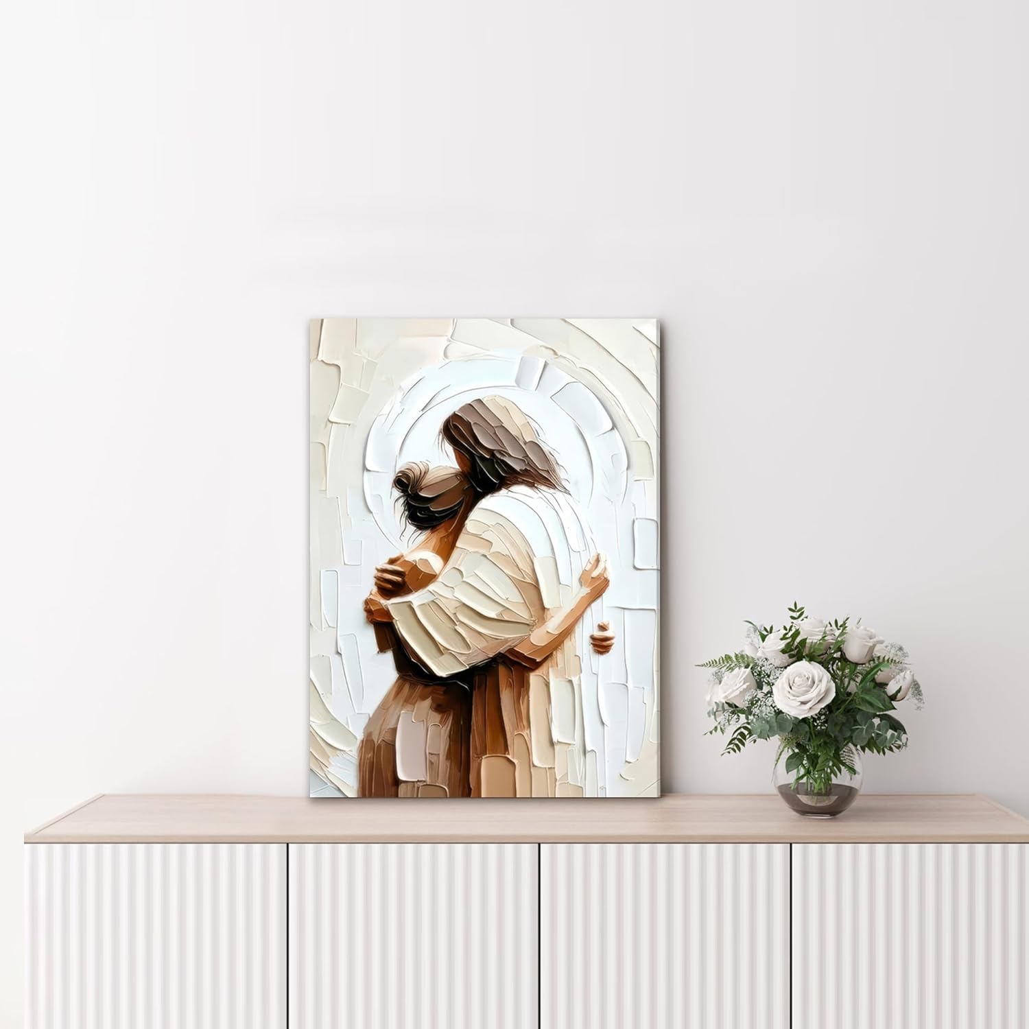 Palette Dreams Jesus Embracing Woman Canvas Wall Art, Woman Lying Safely In The Arms Of Jesus Wall Decor, Christian Wall Art Home Decor for Bedroom Church Prayer Room 12 x 16 Inch - Image 3