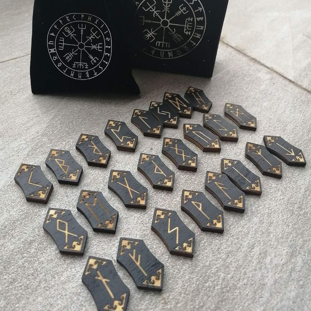 EMVANV Handmade Wooden Rune Divination Game Set, Props Supermarket Board Game Family Nordic Handmade Woodcut Rune Stones Card Set with Dedicated Rune Storage Bag - Image 3
