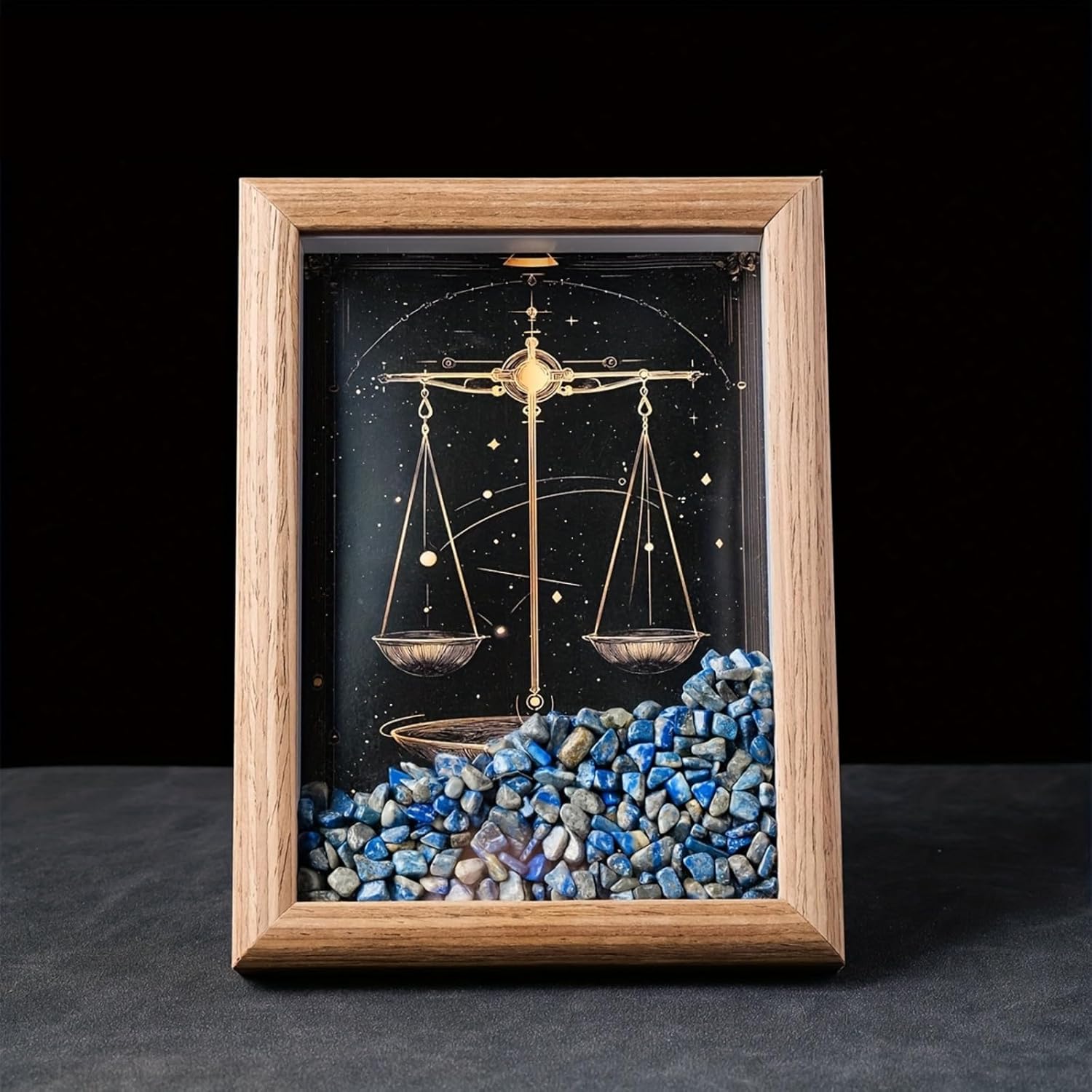 Natural Crystal 12 Zodiac Sign Photo Frame, 12 Zodiac Sign Night Sky Home Desktop Or Wall Decoration, Meditation Yoga Reiki Birthday Gift-Libra - Lapis Lazuli