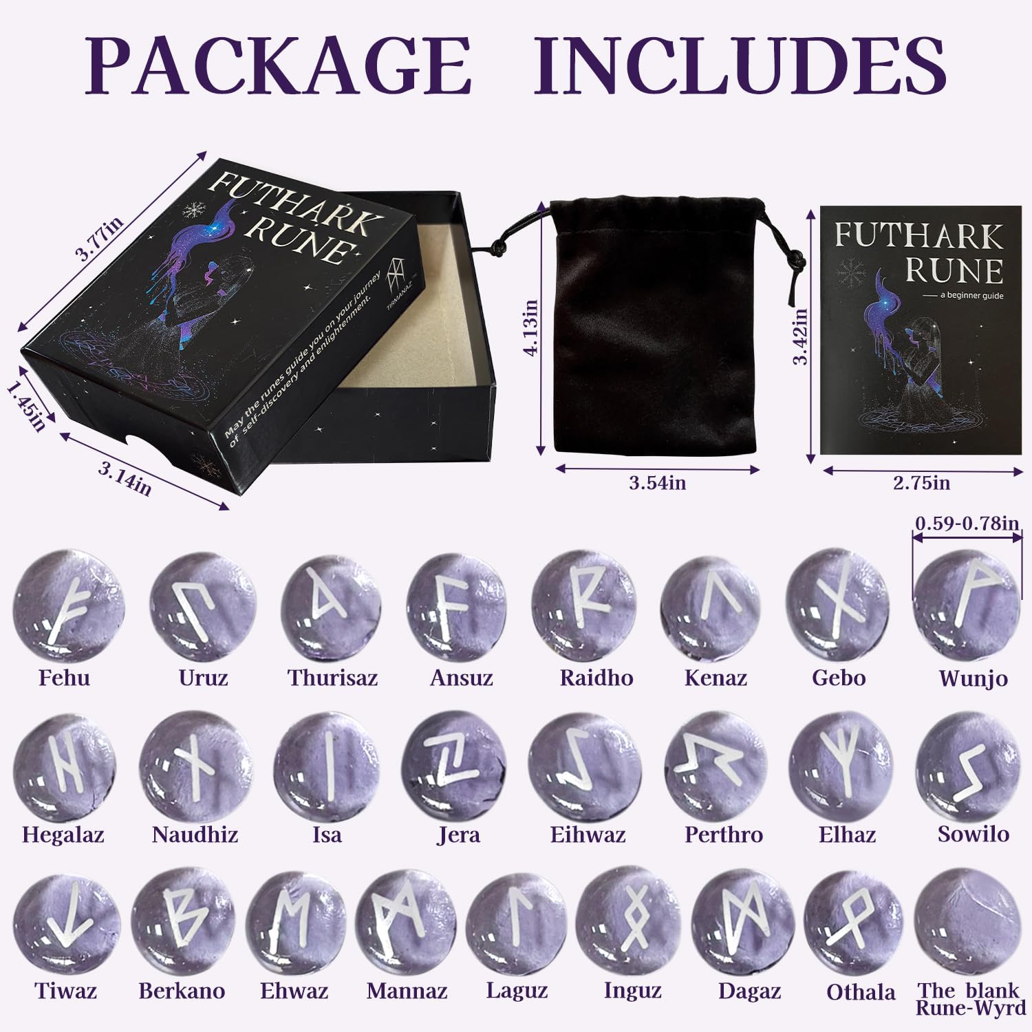 Runes Set, 25Pcs Purple Rune Stone Set with Guide Book, Velvet Bag, Viking Runas for Beginners, Ritual/Pagan/Meditation/Divination/Witchcraft - Image 2