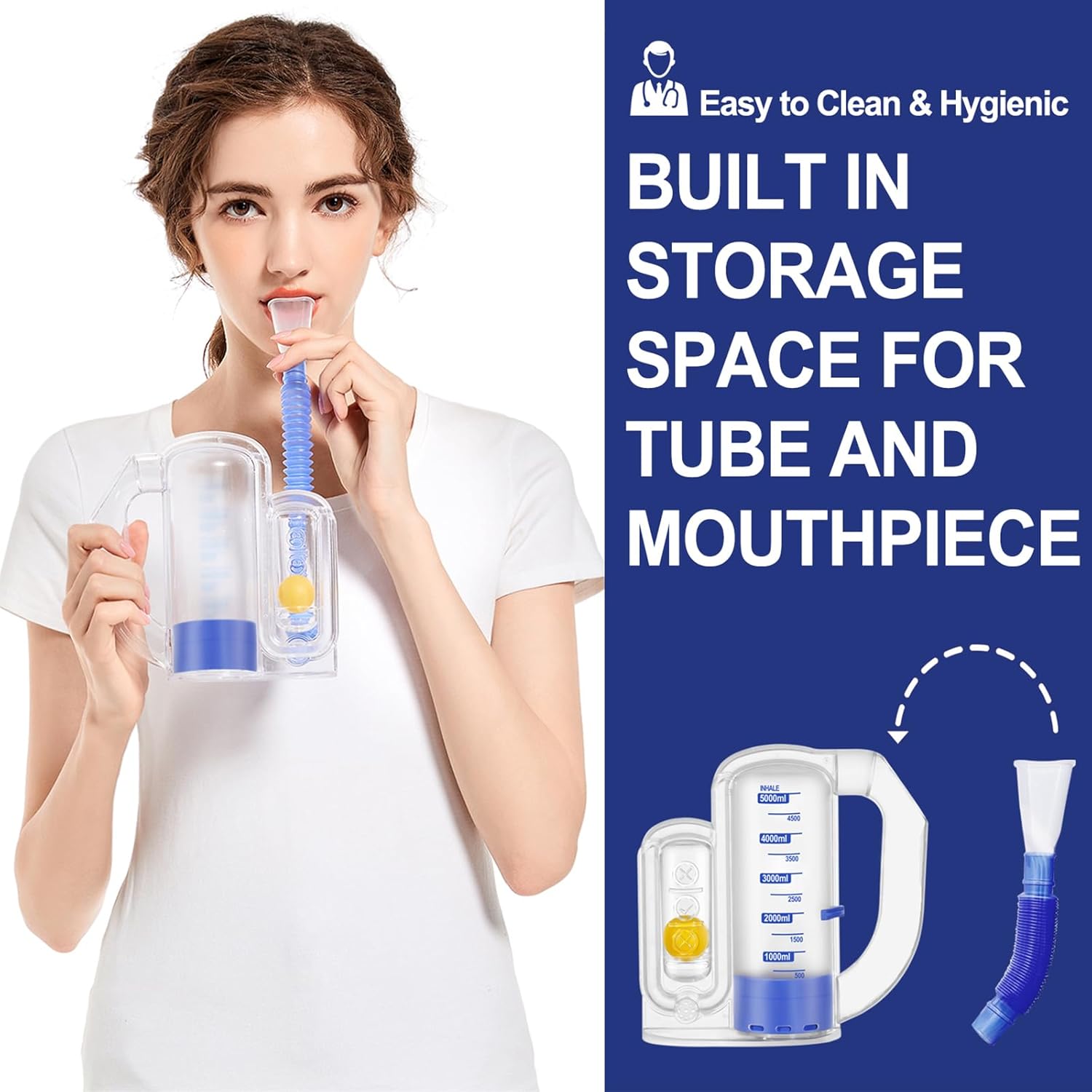 Breathing Exercise Device for Lungs, Lung Exerciser Device – 5000ml Volumetric Deep Breathing Trainer with Flow Rate Indicator for Respiratory Health & Recovery - Image 4