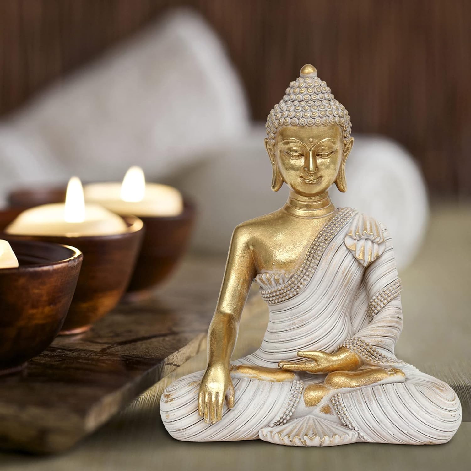 Gold Buddha Statue 10.2'' - Large Indoor Buddha for Home Decor, Zen, Living Room & Meditation - Image 3