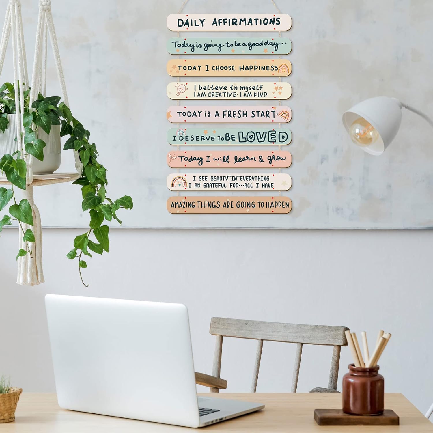 Gerrii Positive Affirmations Wall Decor Wooden Inspirational Wall Art Mental Awareness Motivational Hanging Art Positive Self Love Quotes Decor for Back to School Classroom Nursery Office(Rainbow) - Image 6