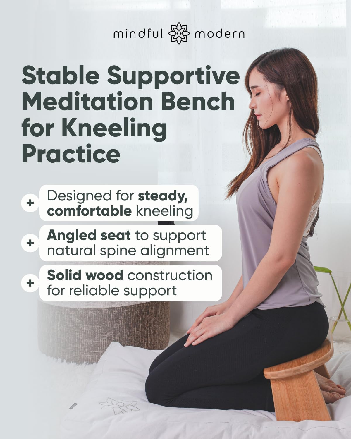 Mindful Modern Folding Meditation Bench - Bamboo Kneeling Stool with Locking Magnetic Hinges - Portable Cross Legged Folding Seiza Chair w/Travel Bag - Image 3