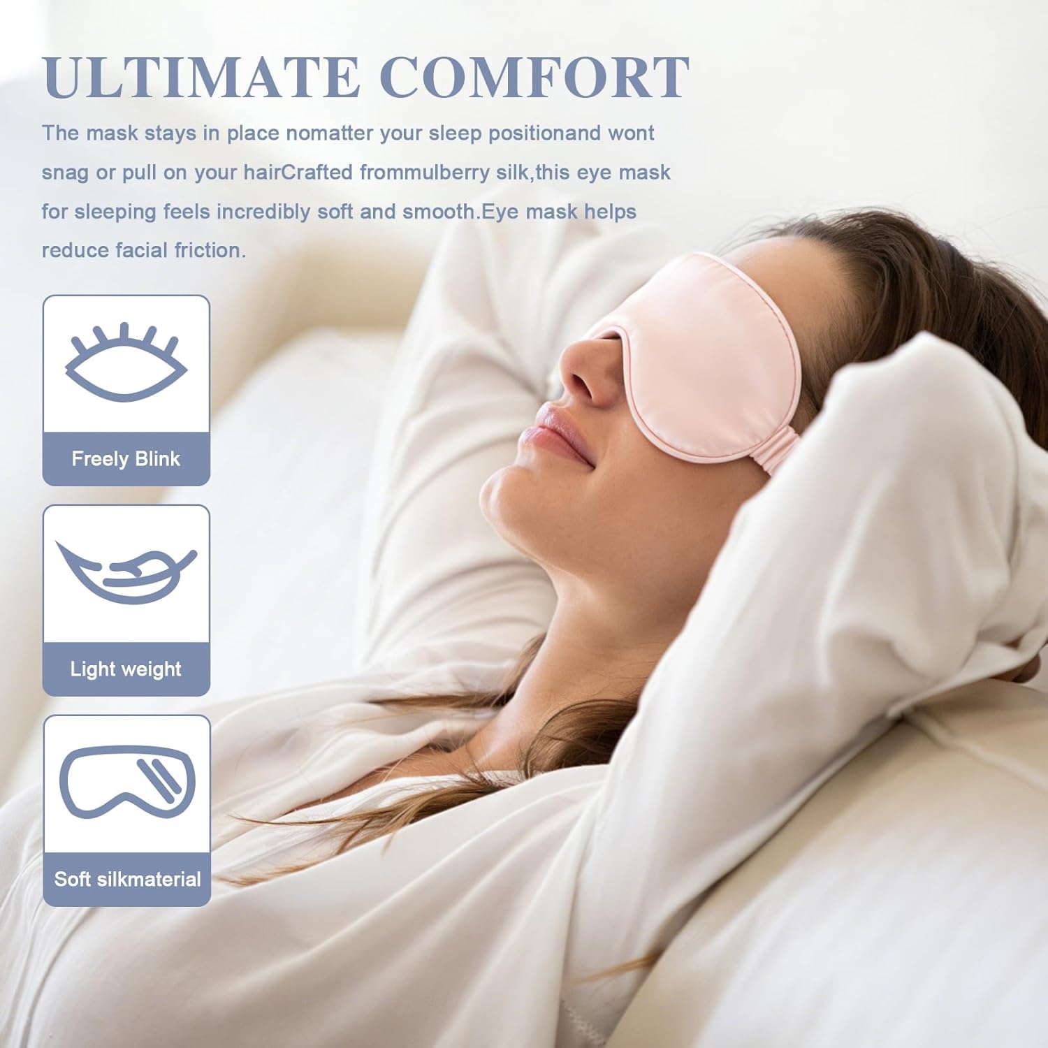 Silk Sleep Mask,Eye Mask for Sleep Women Men,Mulberry Sleeping Mask with Adjustable Strap,Blindfold Blackout Eye Mask for Travel and Full Night's Sleep,Nap - Image 6