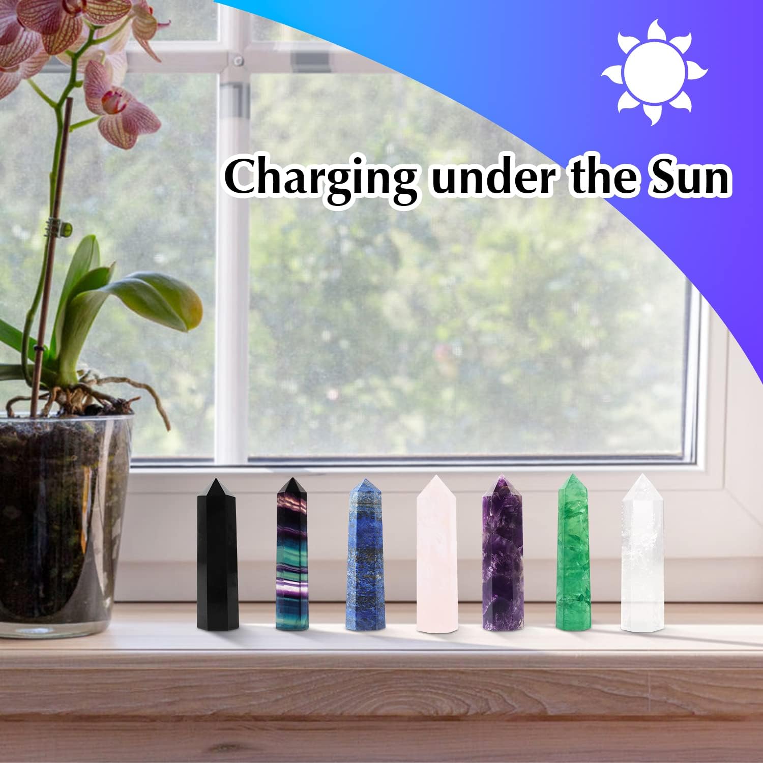 Luckeeper 7 PCS Healing Crystal Wands | 2" Amethyst, Rose Quartz,Clear Quartz,Black Obsidian,Green Fluorite, Lapis Lazuli,Rainbow Fluorite| 6 Faceted Reiki Chakra Meditation Therapy - Image 2