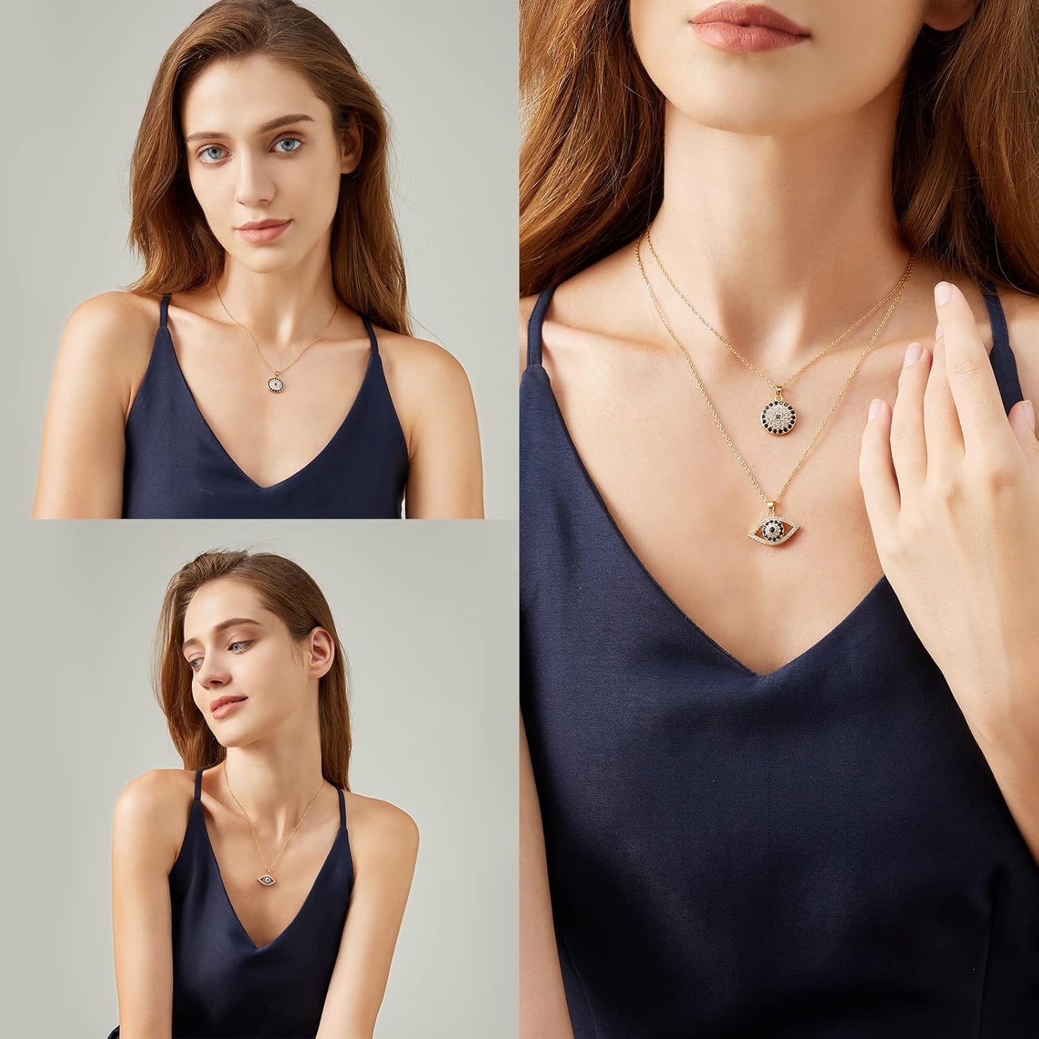 Evil Eye Necklace Layered Necklaces for Women, 2Pcs 18K Gold Plated Dainty Evil Eye Choker Pendant Necklace Handmade Evil Eye Jewelry Protection Gifts - Image 4